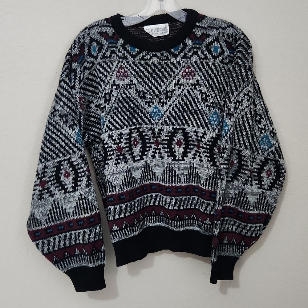 White Oak Sweater Womens Size M balloon sleeve crew neck Aztec southwest